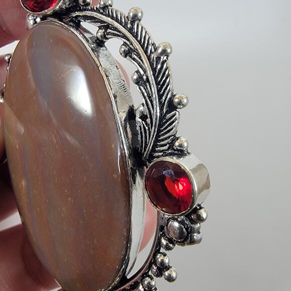 Brown Jasper Pendant – With Red Garnet Accents + 20" Sterling Silver Chain - Picture 9 of 10